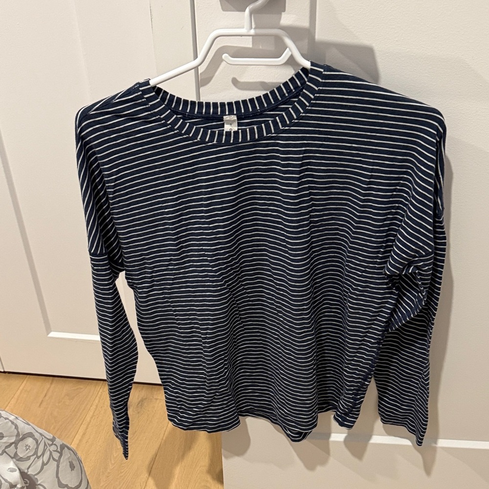 Lululemon Navy and White Striped Long Sleeve Shirt